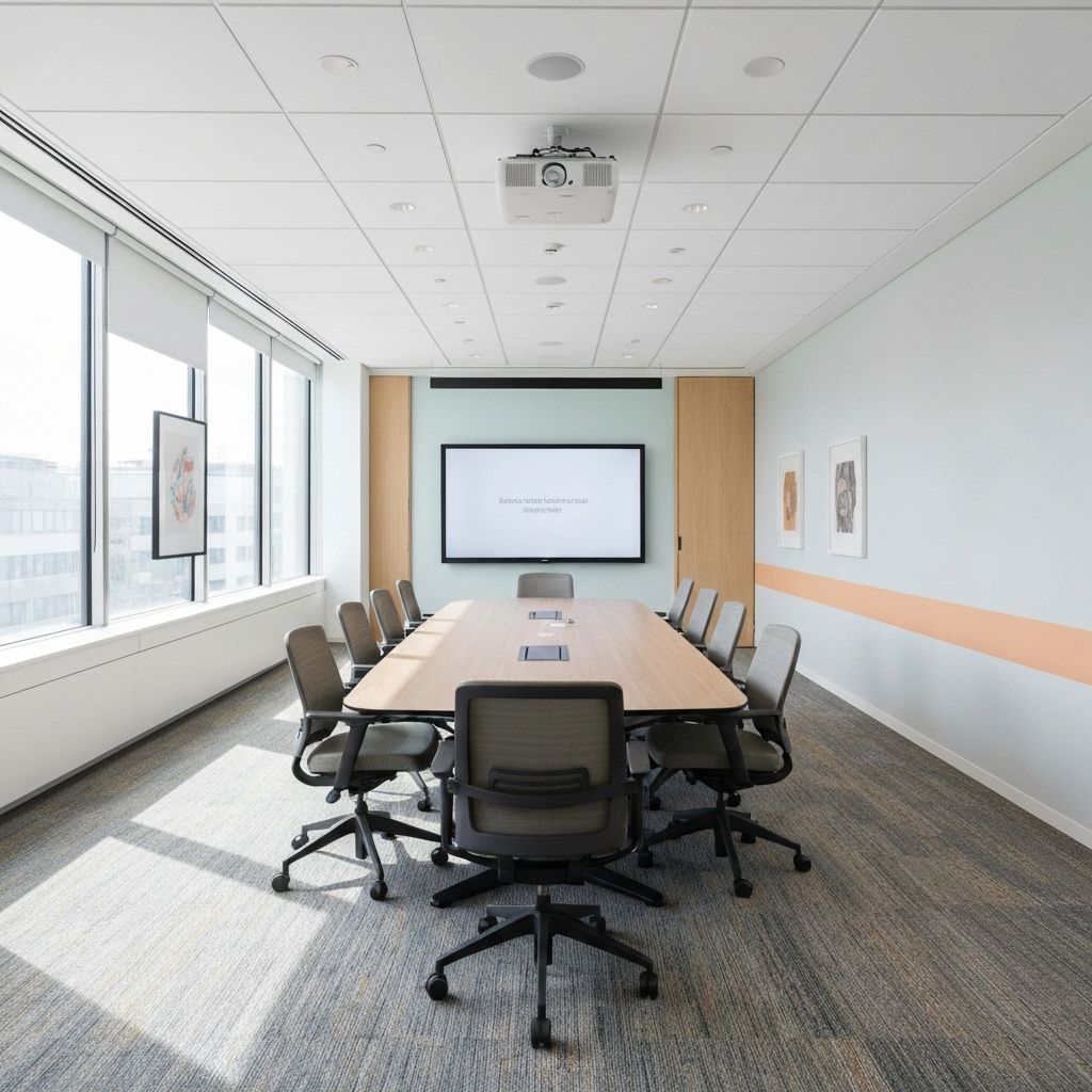 Office meeting room fit-out with wood and greenery